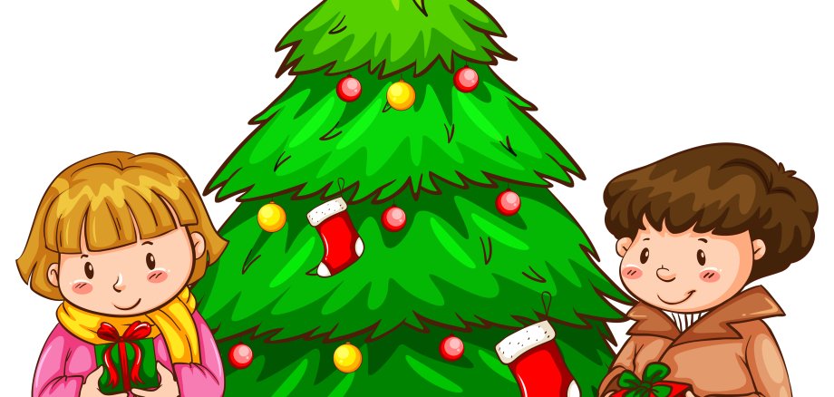 A simple sketch of the kids near the christmas tree