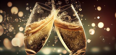 Champagne celebration, alcohol drink and liquid bubble up generated by AI